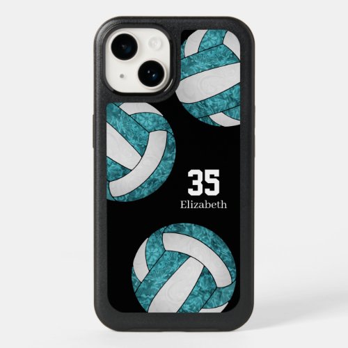 cute teal white girls sports volleyball OtterBox iPhone 14 case