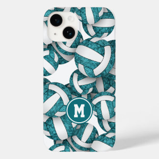 Cute teal white team colors patterned volleyballs Case-Mate iPhone 14 case