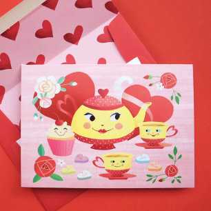 Cute Teapot and Teacups Valentine's Day  Card
