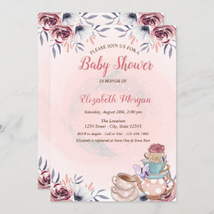 Cute Teapot Floral Tea Party Baby Shower Invitation