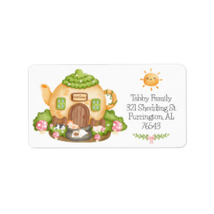 Cute Teapot House with Cats, Return Address Label