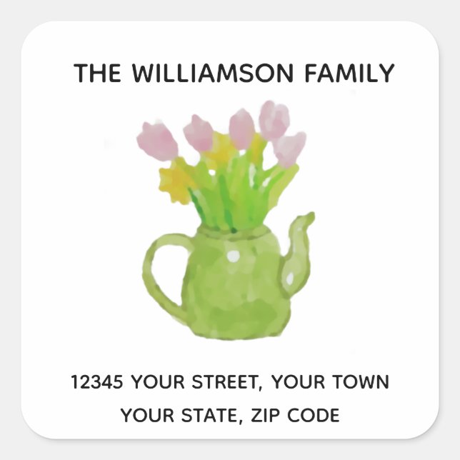 Cute Teapot of Flowers Return Address Label (Front)