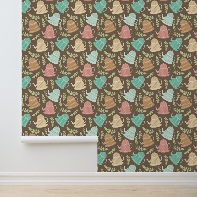 Cute teapot tiled pattern wallpaper  (Application)