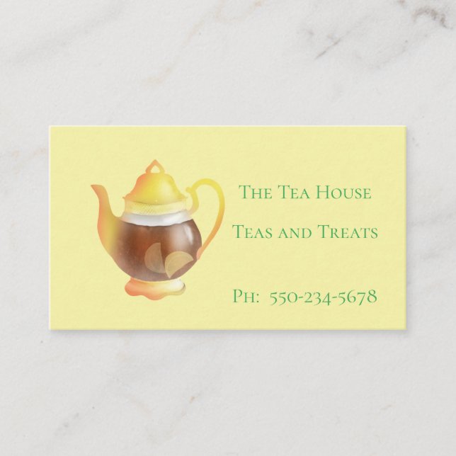 Cute Teapot with Lemons Tea Room Business Card (Front)
