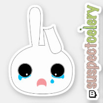 Cute Teary-Eyed Bunny Emote + SuspectCelery™ Logo Sticker