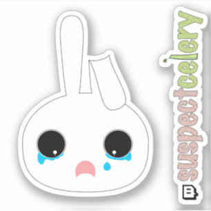 Cute Teary-Eyed Bunny Emote + SuspectCelery™ Logo Sticker