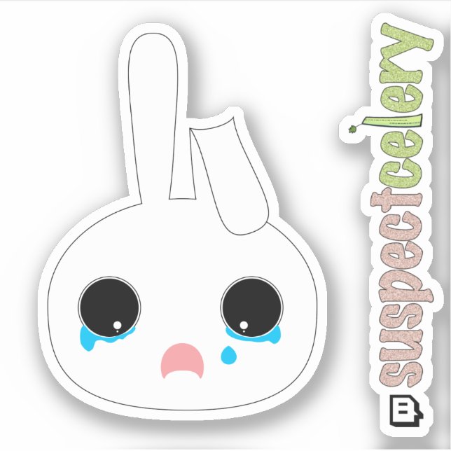 Cute Teary-Eyed Bunny Emote + SuspectCelery™ Logo Sticker (Front)