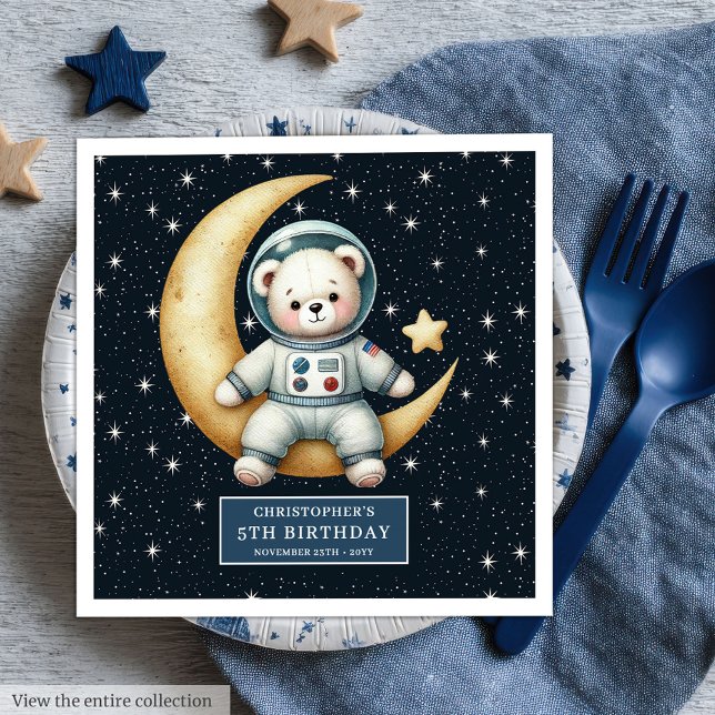 Cute Teddy Astronaut Boy Birthday Party Napkins (Cute Teddy Astronaut Boy Birthday Party Napkins)