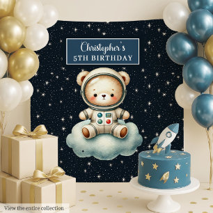 Cute Teddy Astronaut Party Backdrop for Boys