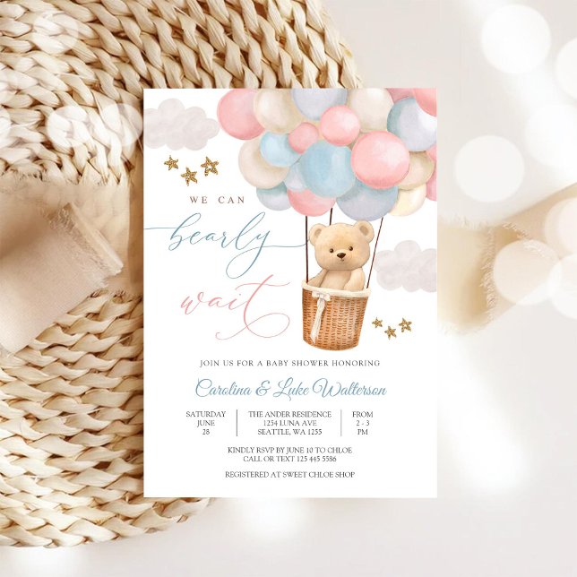 Cute Teddy Balloon Baby Shower Invitation (Creator Uploaded)