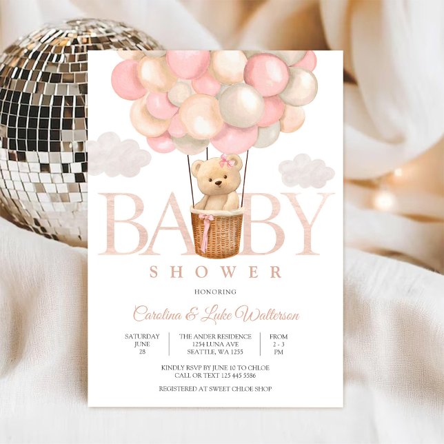 Cute Teddy Balloon Baby Shower Invitation (Creator Uploaded)