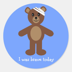 Cute Teddy & Bandage I Was Brave Blue Stickers