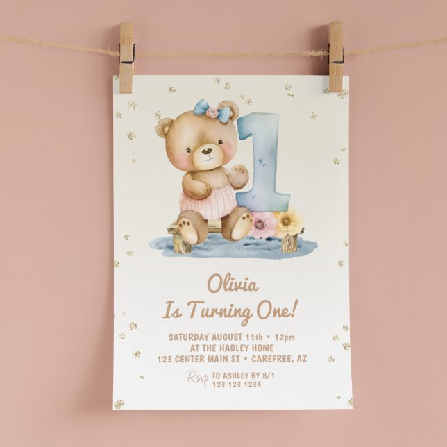 Cute Teddy Bear 1st Birthday Invitation (Creator Uploaded)