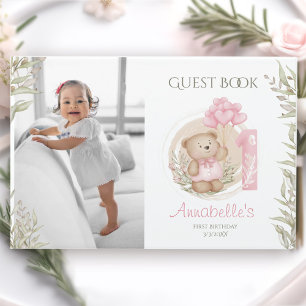 Cute Teddy Bear 1st Birthday Photo Guest Book