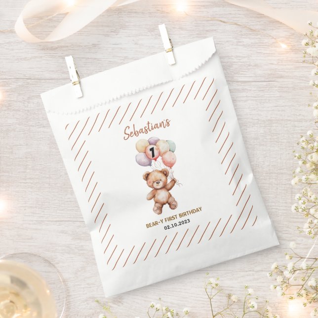 Cute Teddy Bear 1st Birthday | Sweet Bear  Favor Bag (Clipped)