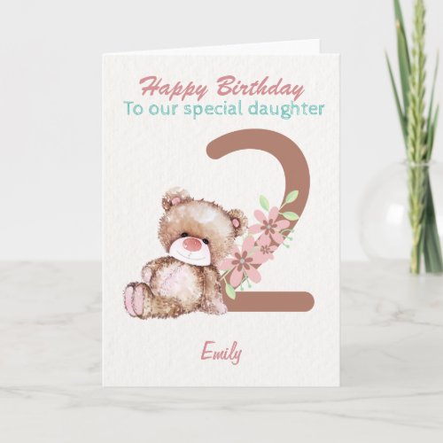 Cute Teddy Bear 2nd Birthday For Daughter Card