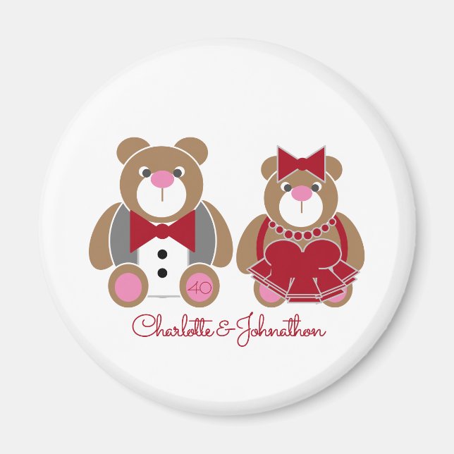 Cute teddy bear 40th ruby wedding anniversary magnet (Front)