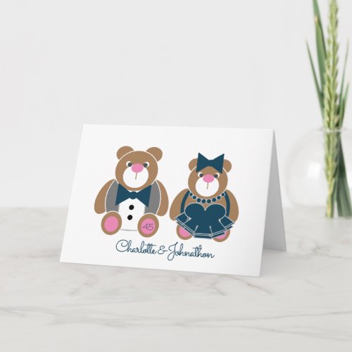 Cute teddy bear 45th sapphire wedding anniversary card