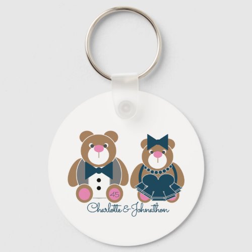 Cute teddy bear 45th sapphire wedding anniversary keychain