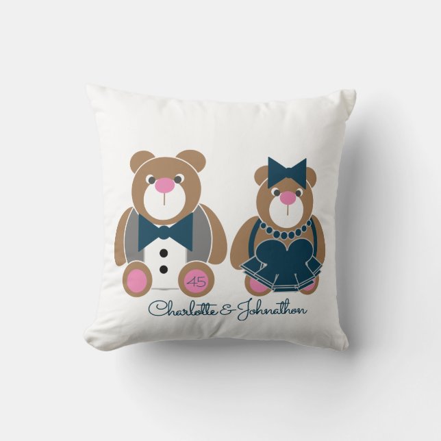 Cute teddy bear 45th sapphire wedding anniversary throw pillow (Front)