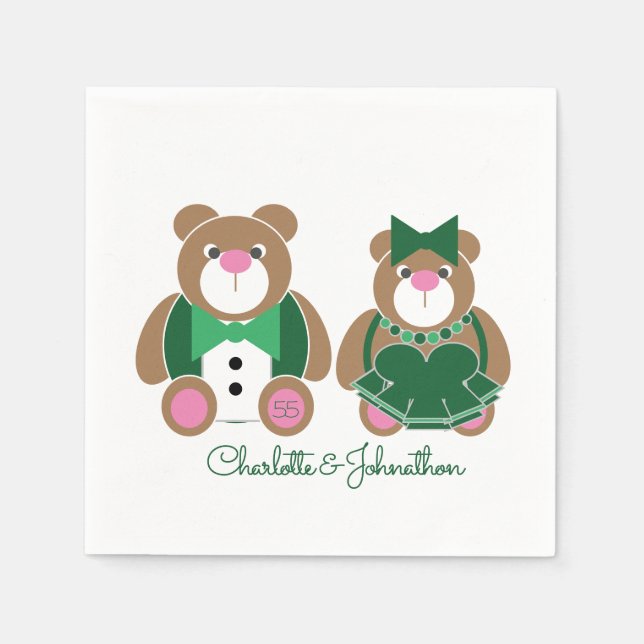 Cute teddy bear 55th emerald wedding anniversary napkins (Front)
