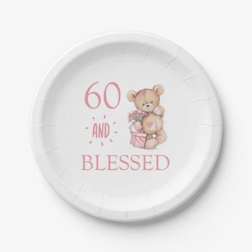 Cute Teddy Bear 60th Birthday Party Paper Plate