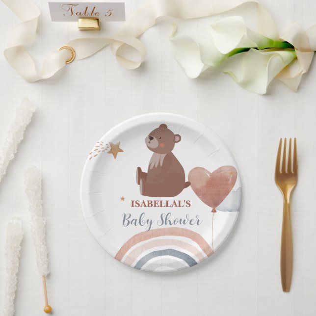 Cute teddy bear African american boys baby shower Paper Plates (Wedding)