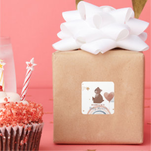 Cute teddy bear African american boys baby shower Square Sticker
