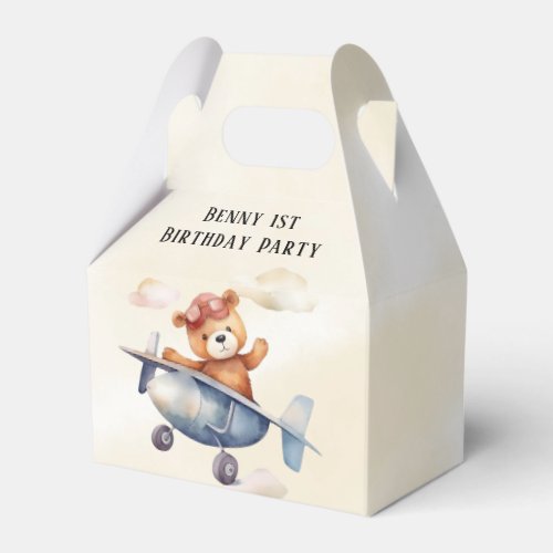 Cute Teddy Bear Airplane 1st Birthday Party  Favor Boxes