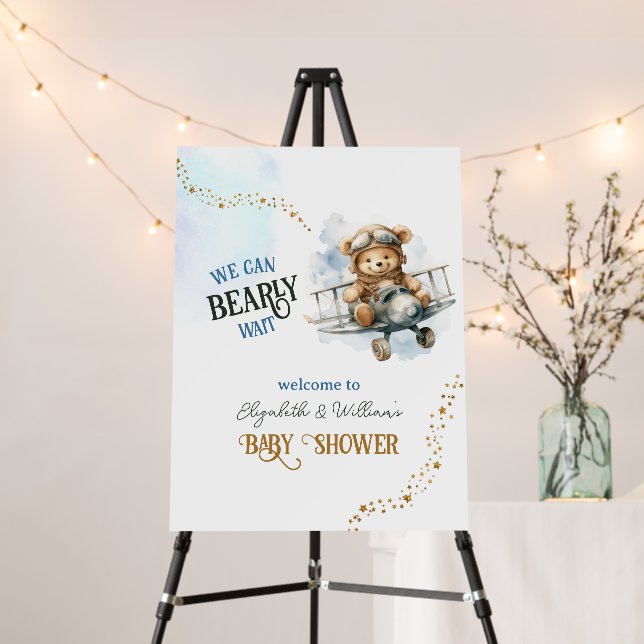  Cute Teddy Bear Airplane Baby Boy Shower Welcome Foam Board (In Situ (Stand))