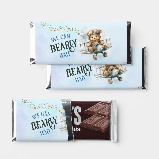  Cute Teddy Bear Airplane Baby Boy Shower Welcome Hershey Bar Favors (Front)