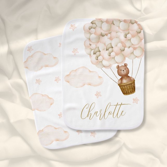 Cute Teddy Bear And Balloons Gold Script Baby Burp Cloth (Cute Teddy Bear And Balloons Gold Script Baby Burp Cloth)