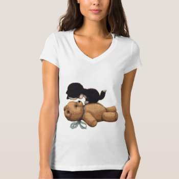Cute Teddy Bear And Black Cat T-shirt by stargiftshop at Zazzle