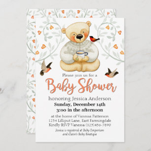 Cute Teddy Bear and Hearts Baby Shower Invitation
