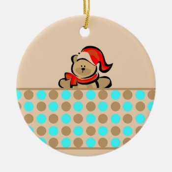 Cute Teddy Bear And Polka Dots Ceramic Ornament by OneStopGiftShop at Zazzle