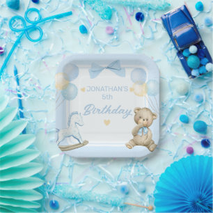 Cute Teddy Bear And Rocking Horse Paper Plates
