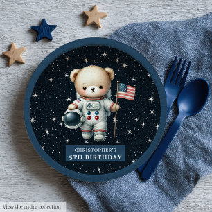 Cute Teddy Bear Astronaut Baby Boy Shower Party Paper Plates