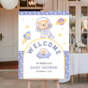 Cute Teddy Bear Astronaut Baby Shower Welcome Sign