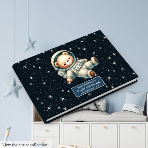 Cute Teddy Bear Astronaut Boy Baby Shower Guest Book