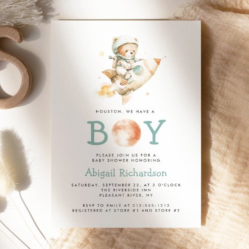 Cute Teddy Bear Astronaut Boy Baby Shower