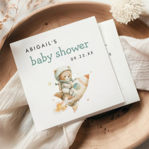 Cute Teddy Bear Astronaut Boy Baby Shower Napkins