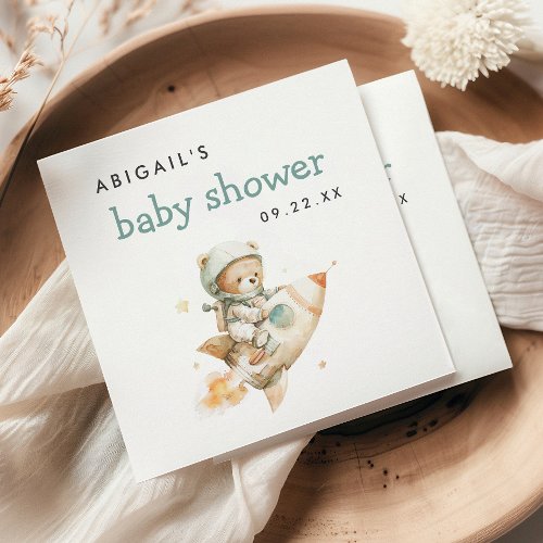 Cute Teddy Bear Astronaut Boy Baby Shower