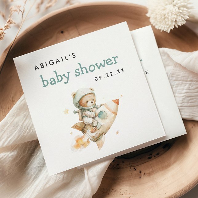 Cute Teddy Bear Astronaut Boy Baby Shower Napkins (Creator Uploaded)