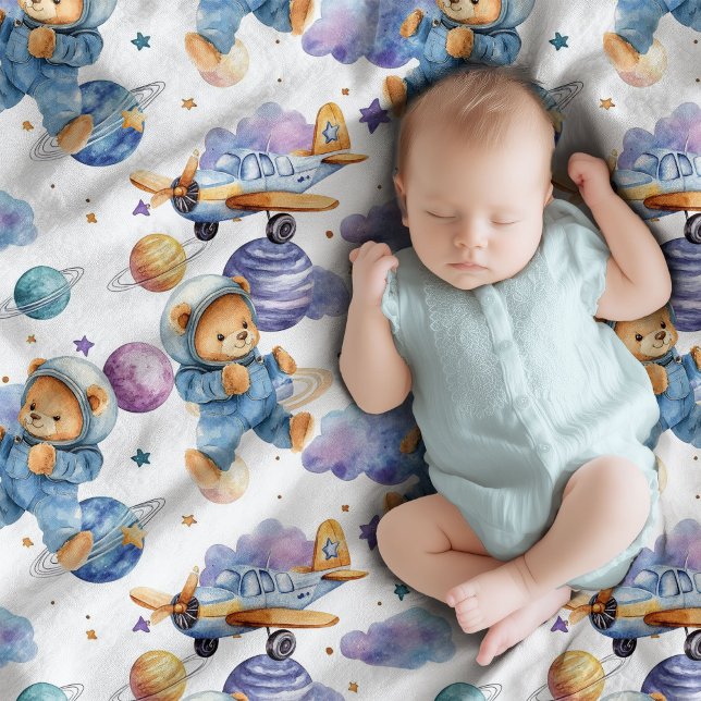 Cute teddy bear astronaut in the sky boy  baby blanket (Cute teddy bear astronaut in the sky boy baby blanket)