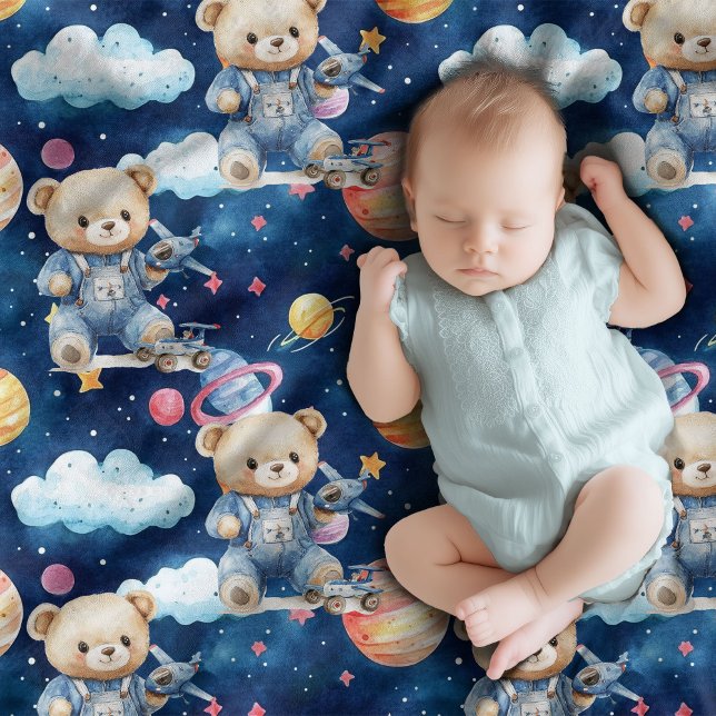 Cute teddy bear astronaut in the sky boy  baby blanket (Cute teddy bear astronaut in the sky boy baby blanket)