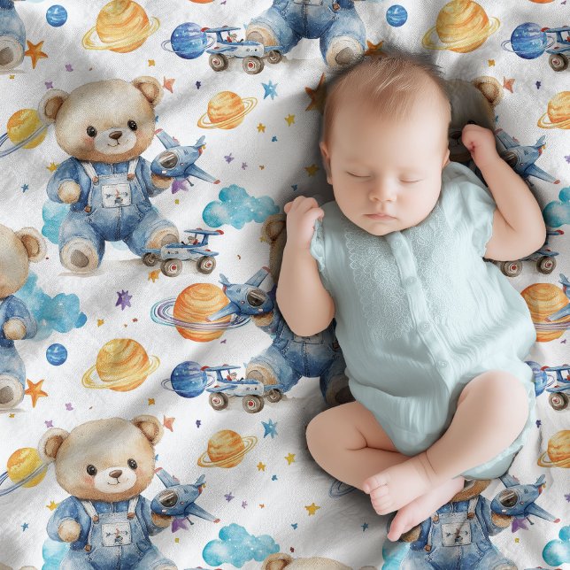 Cute teddy bear astronaut in the sky boy  baby blanket (Cute teddy bear astronaut in the sky boy baby blanket)