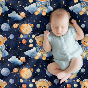 Cute teddy bear astronaut in the sky boy baby blanket