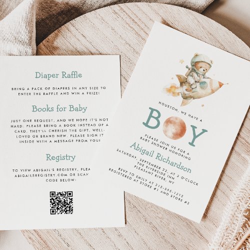 Cute Teddy Bear Astronaut QR Code Boy Baby Shower