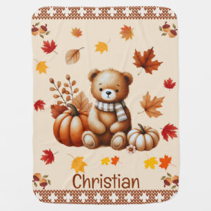 Cute Teddy Bear Autumn Boho Customizable Baby Blanket