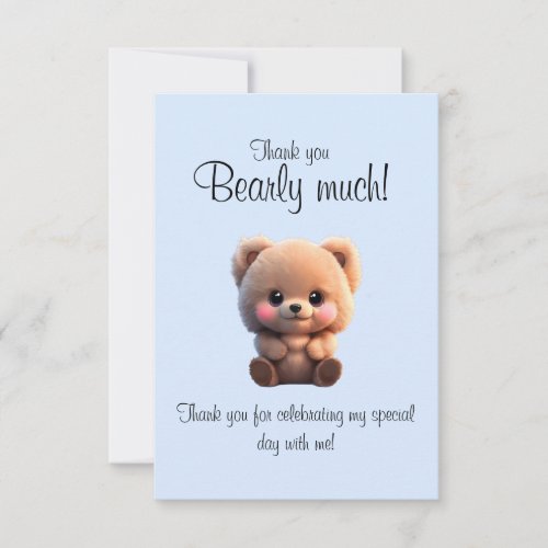 Cute teddy bear baby boy 1st birthday  thank you card